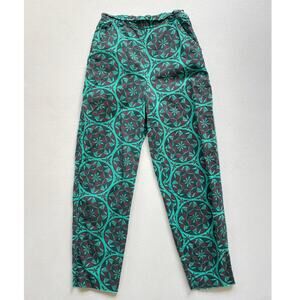 Vtg 80s Teal Novelty Patterned Geometric High Rise Pants / Sz S / Side Zipper
